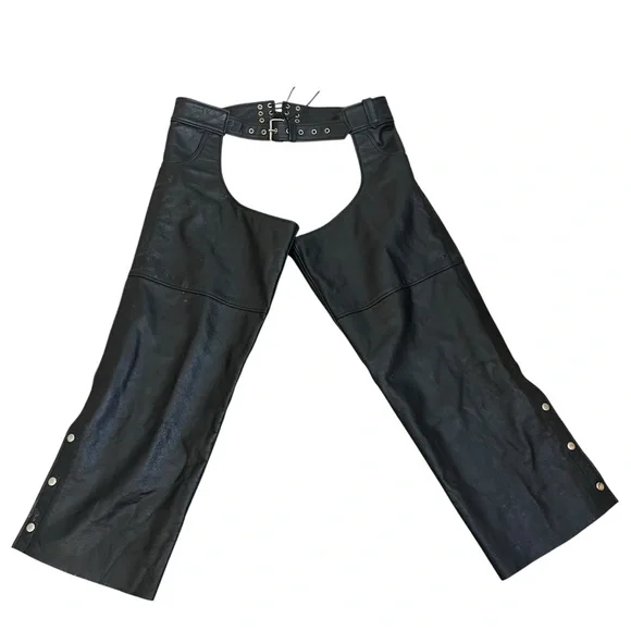 FMC Black 100% Leather Riding Cowboy/Cowgirl Motorcycle Chaps Sz 2X